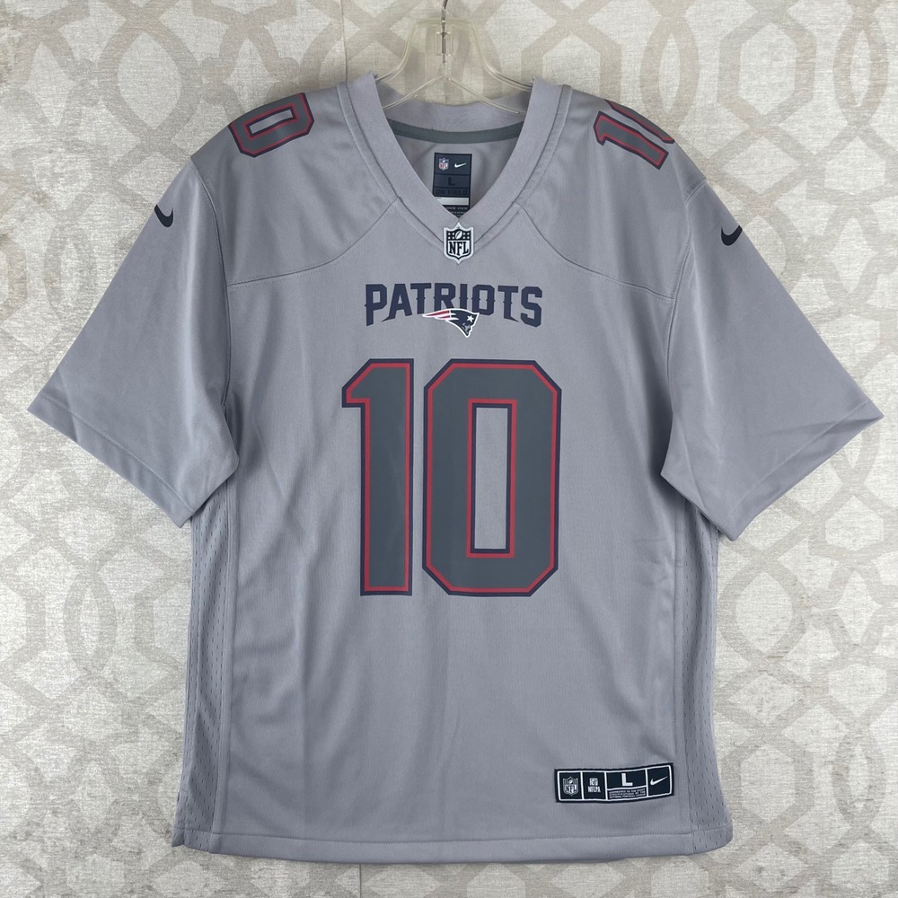 Nike New England Patriots Youth L Mac Jones #10 Gray Jersey On Field Excellent